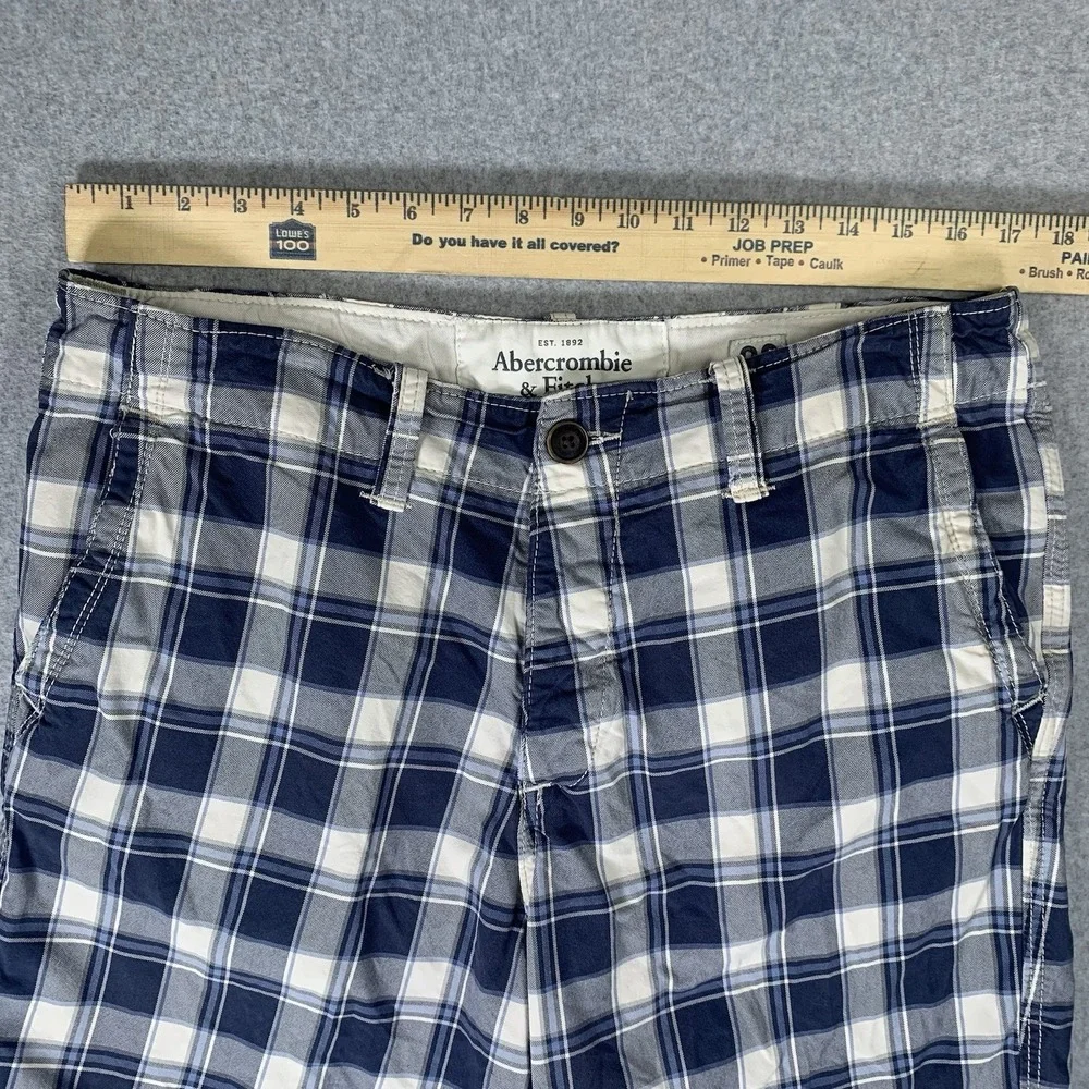 Abercrombie & Fitch Shorts Men's 33 Blue Plaid Checkered Cotton Preppy